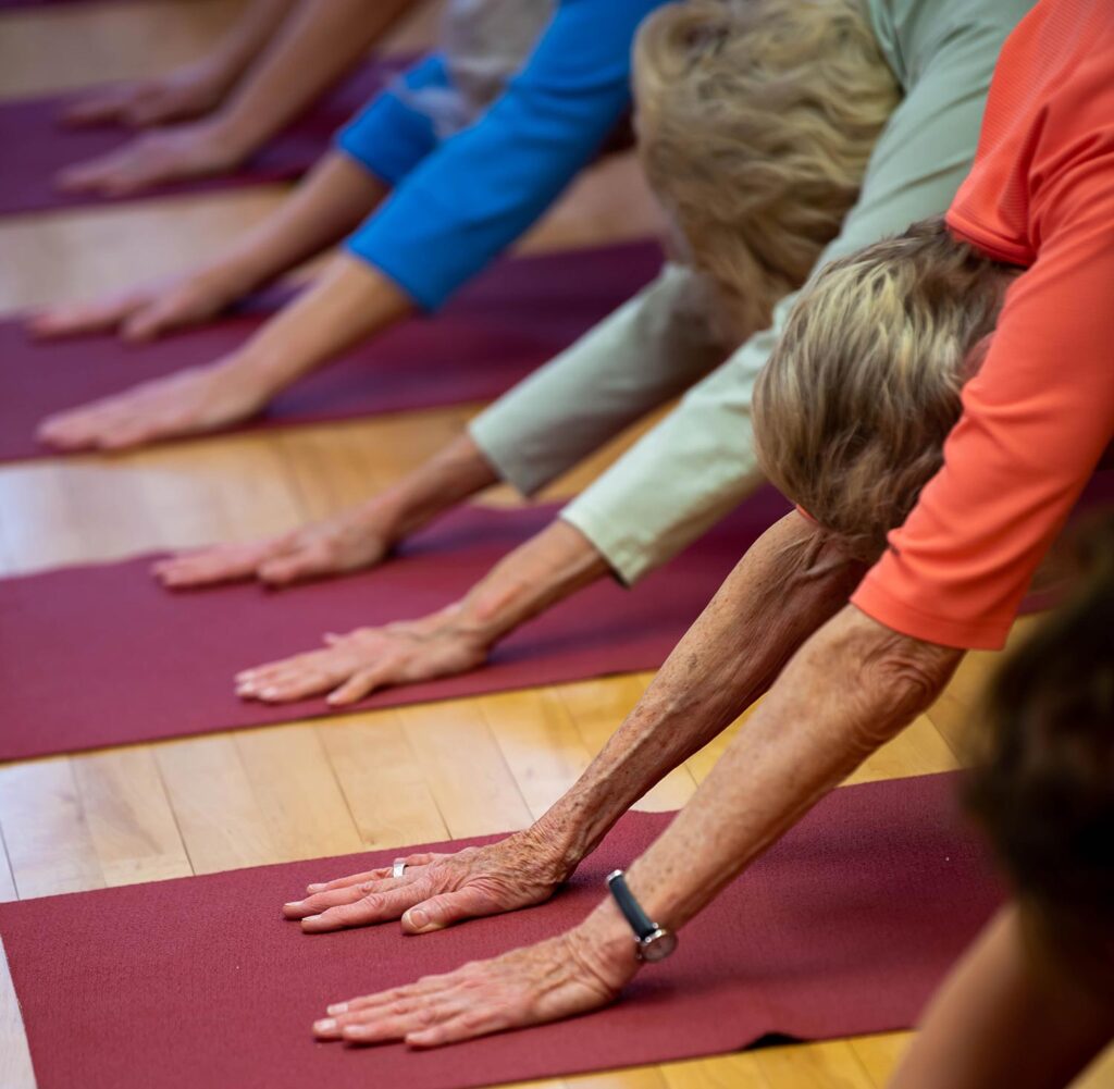 yoga class bending forward